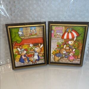 Vintage Quilted 🐰🍇🍎Bunny Market Framed Art Set